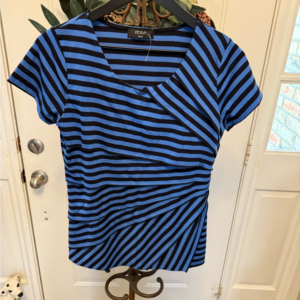 NWOT Verve Ami Mixed Stripe Tiered Layers Top Shirt SS S M
